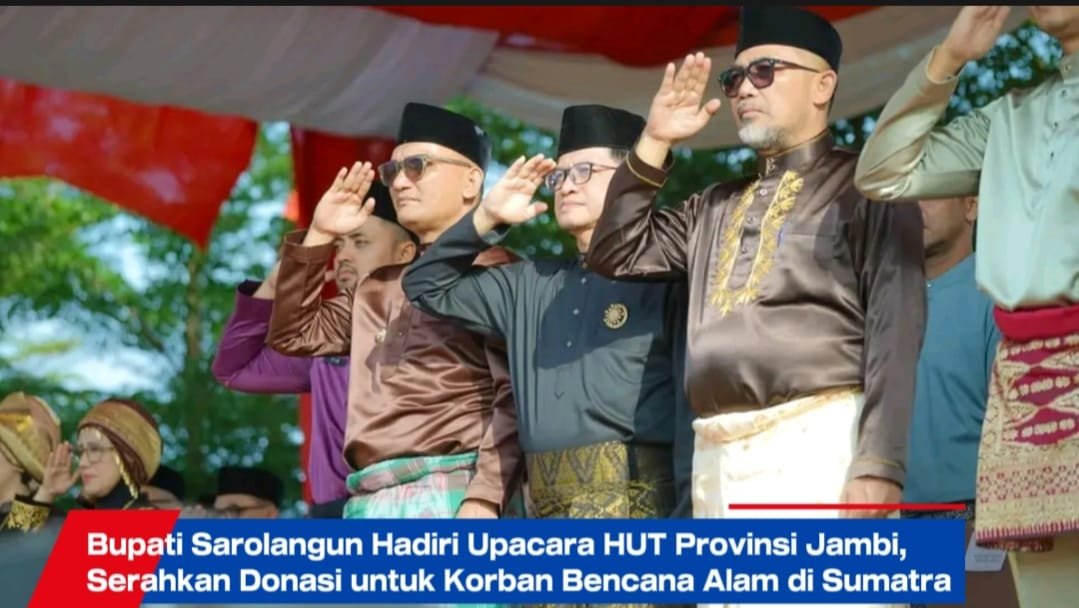 Bupati Sarolangun Hadiri Upacara HUT Provinsi Jambi, Serahkan Donasi untuk Korban Bencana Alam di Sumatra
