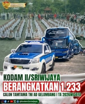 Kodam II/Sriwijaya Berangkatkan 1.233 Calon Tamtama TNI AD Gelombang I TA 2026